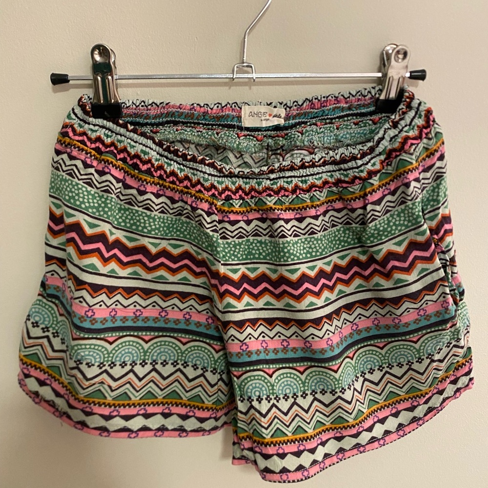 Angie Green and Pink Shorts with Vibrant Pattern